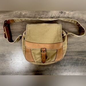 LL Bean Vintage Canvas Messenger Flap Field Bag Brown Leather Trim Crossbody